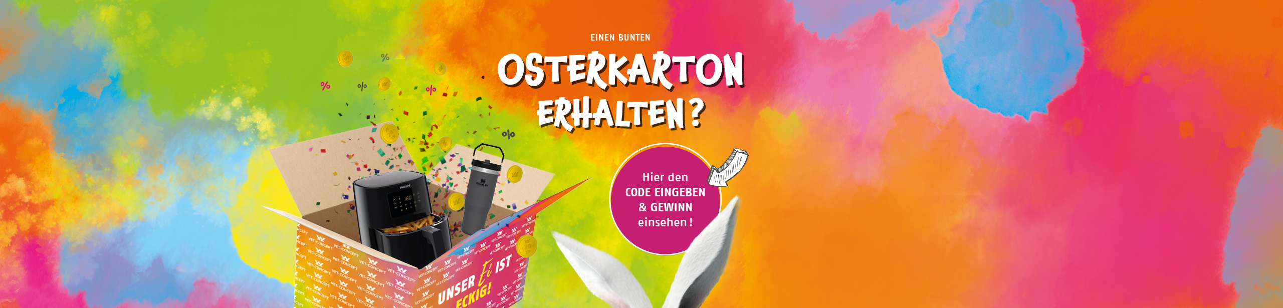 Einen bunten Osterkarton erhalten? Hier den Code eingeben und Gewinn einsehen.