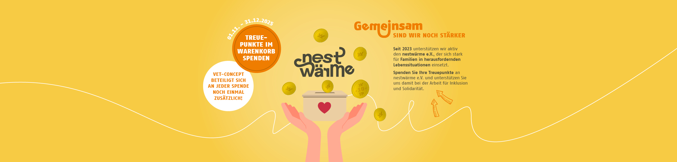 Gemeinsam sind wir noch stärker. Treuepunkte im Warenkorb an nestwärme e.V. spenden.