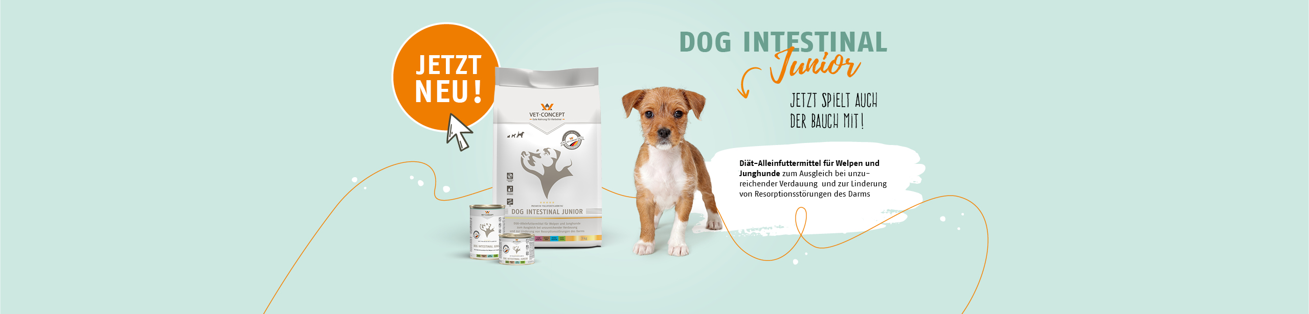 Jetzt Neu: Dog Intestinal Junior. Diät-Alleinfuttermittel für Welpen und Junghunde