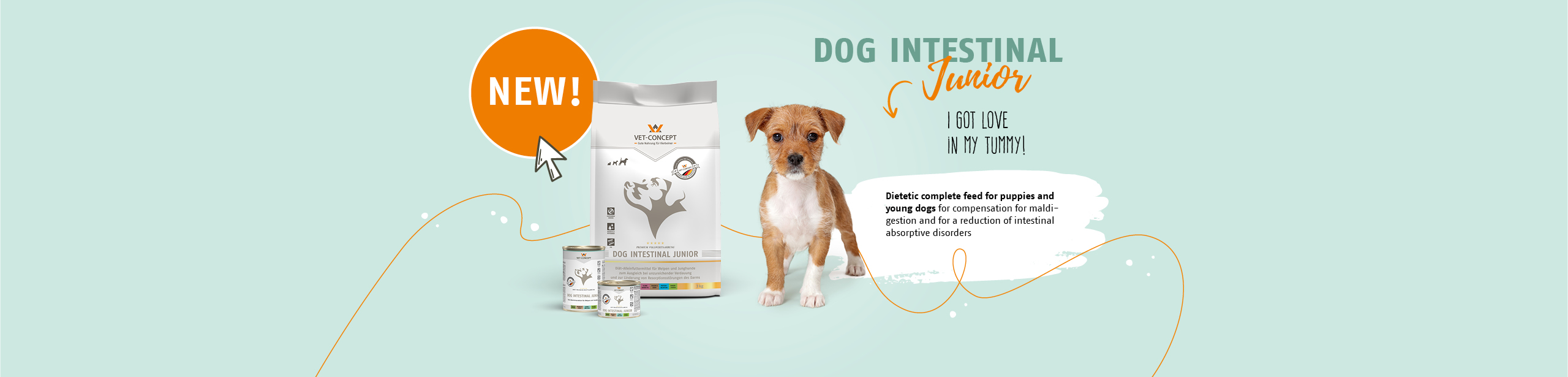 Jetzt Neu: Dog Intestinal Junior. Diät-Alleinfuttermittel für Welpen und Junghunde
