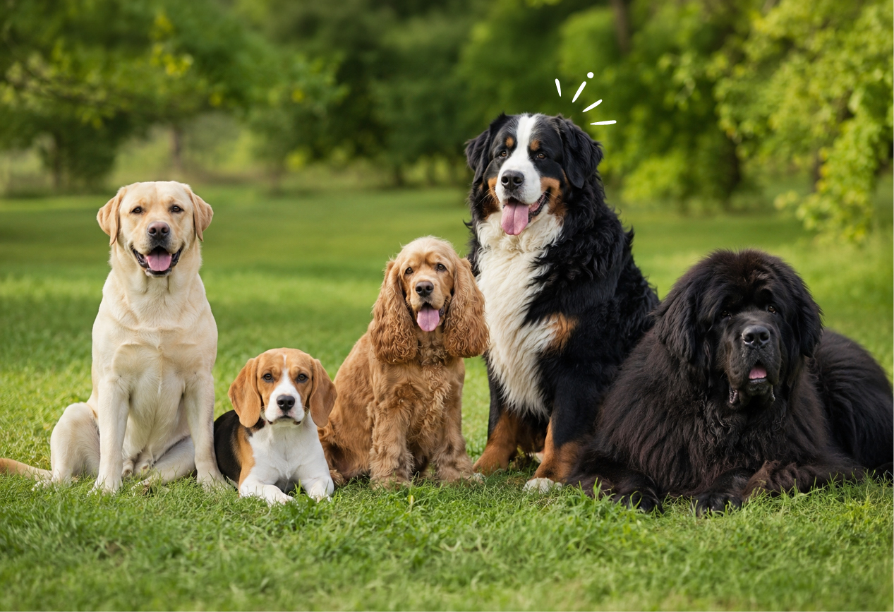 Hunde verschiedener Rassen, die eher zu &Uuml;bergewicht neigen
