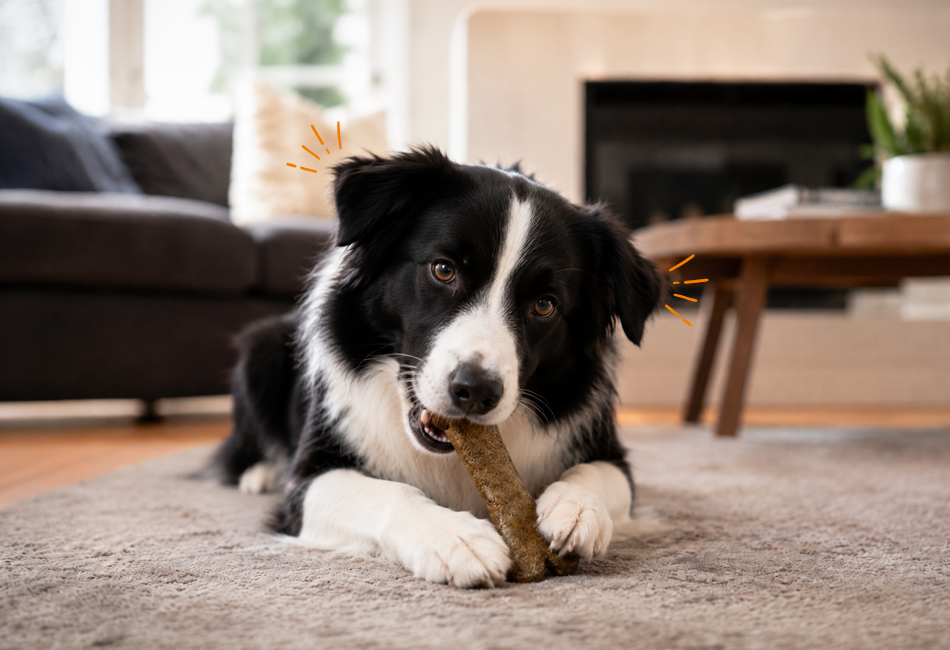 Hund besch�ftigt sich mit einem Kauknochen