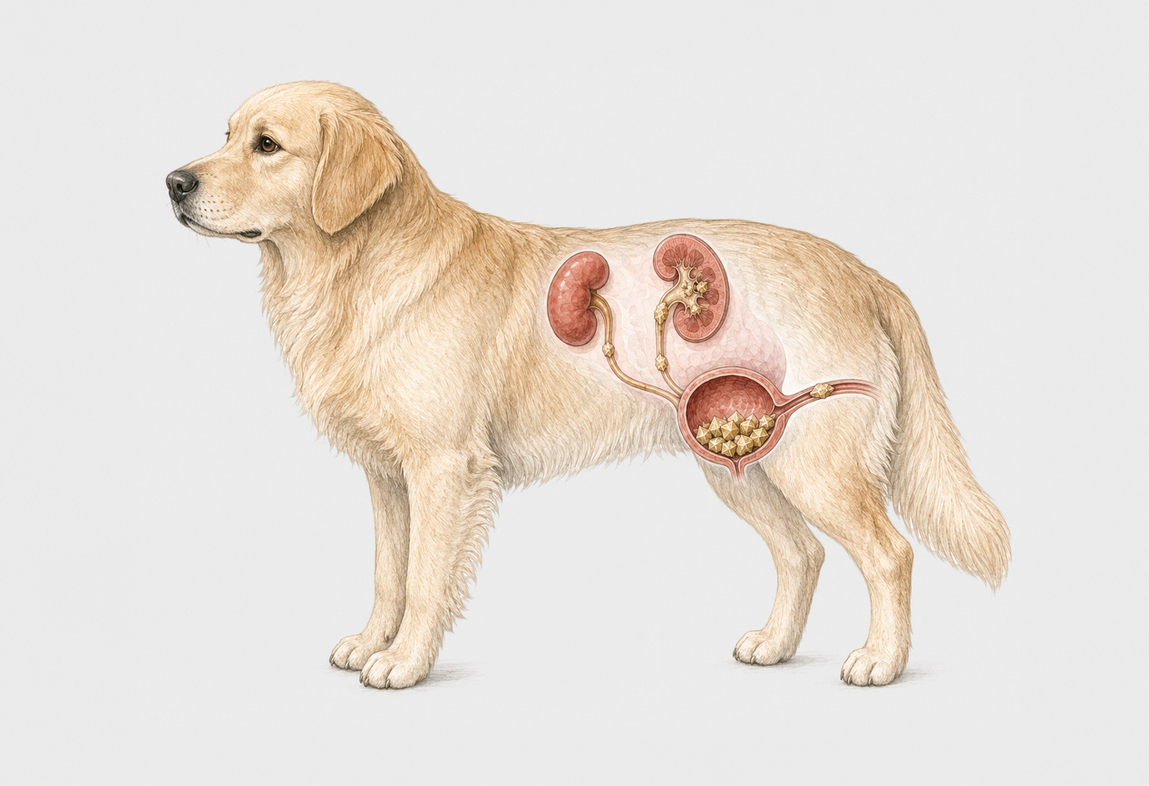 Anatomiebild von Struvitsteinen beim Hund