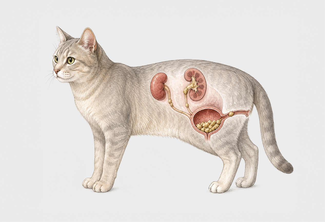 Anatomiebild von Struvitsteinen bei Katzen