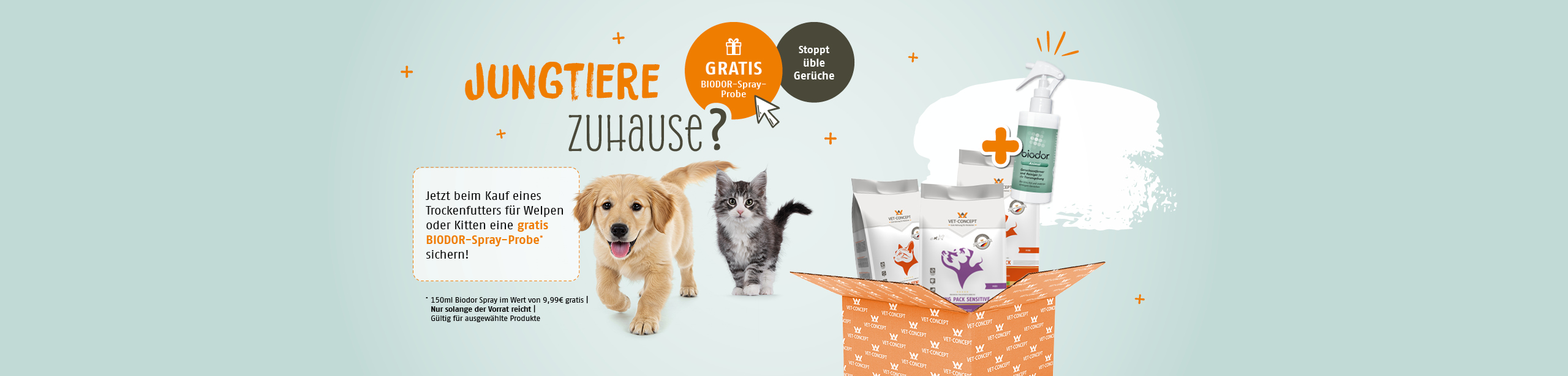 Gratis Biodor-Spray-Probe beim Kauf eines Trockenfutters f&uuml;r Welpen oder Kitten