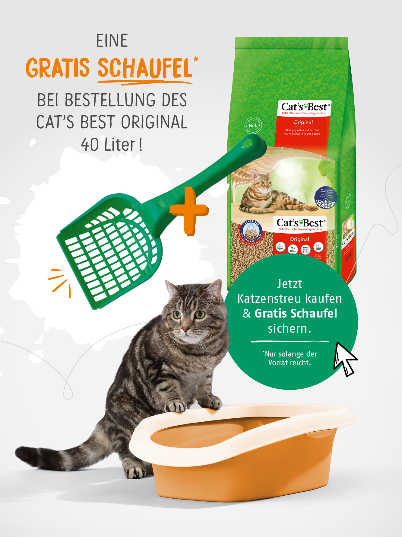 Jetzt Katzenstreu Cat's Best Original 40 Liter kaufen und eine Gratis Schaufel sichern